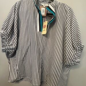 Entro Black, White, and Teal Striped Top